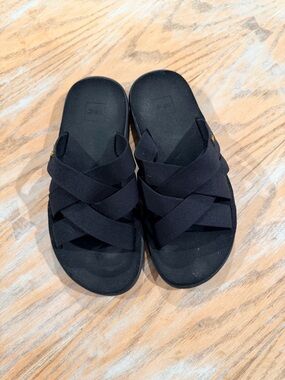 Unisex Teva Black Crisscross Slide Sandals M 9 W 11